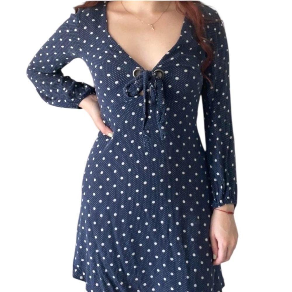 American Eagle Outfitters Navy Polka Dot Mini Dress | Size Medium